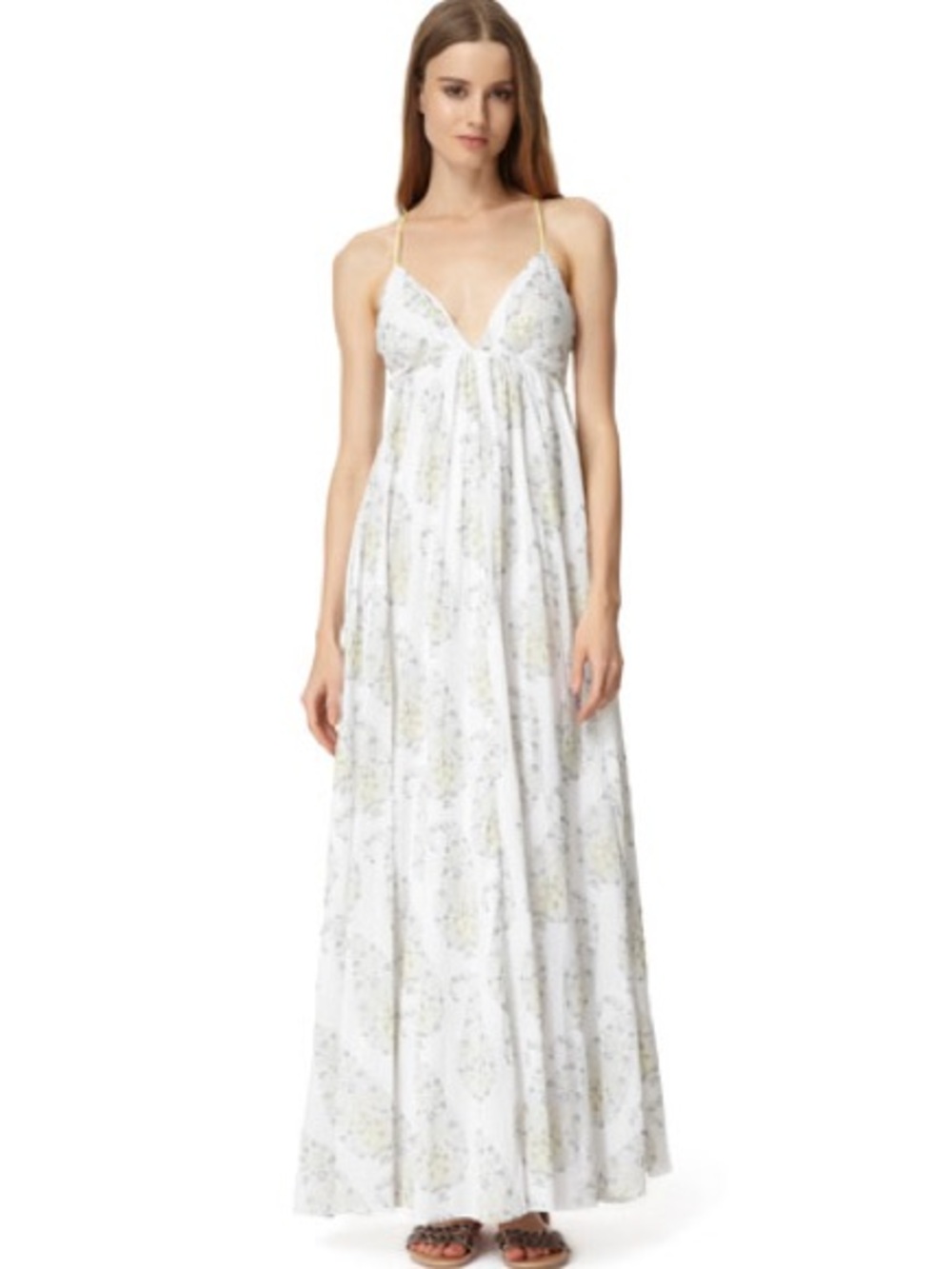 Rebecca Taylor White Floral pleated Maxi Dress with adjustable Straps size 2
